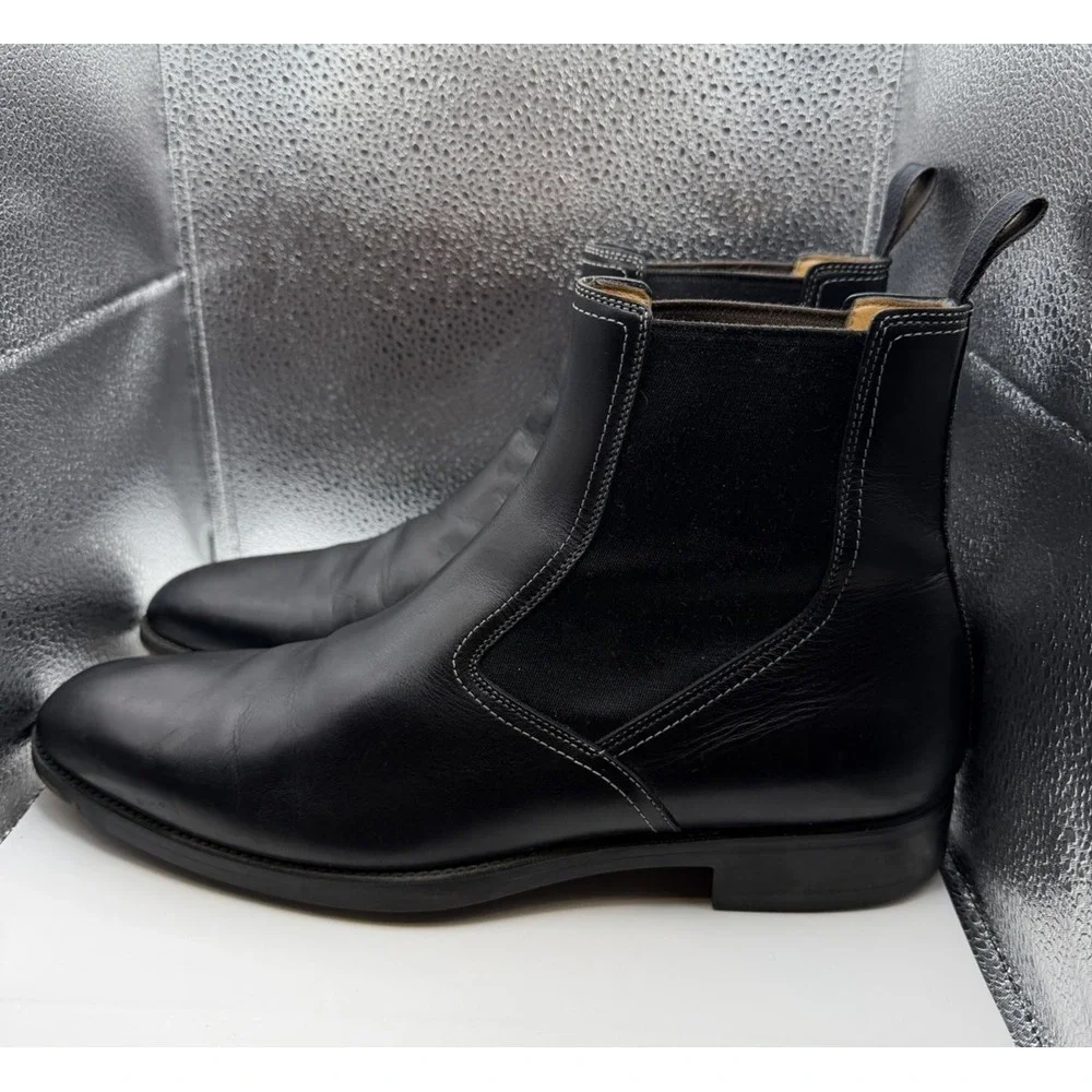 Santoni Men's US Size 8 Black Leather Chelsea Boots Luxury Made In Italy